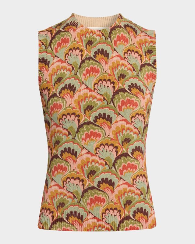 Soho Marbled Multi-Print Cotton Knit Shell Top